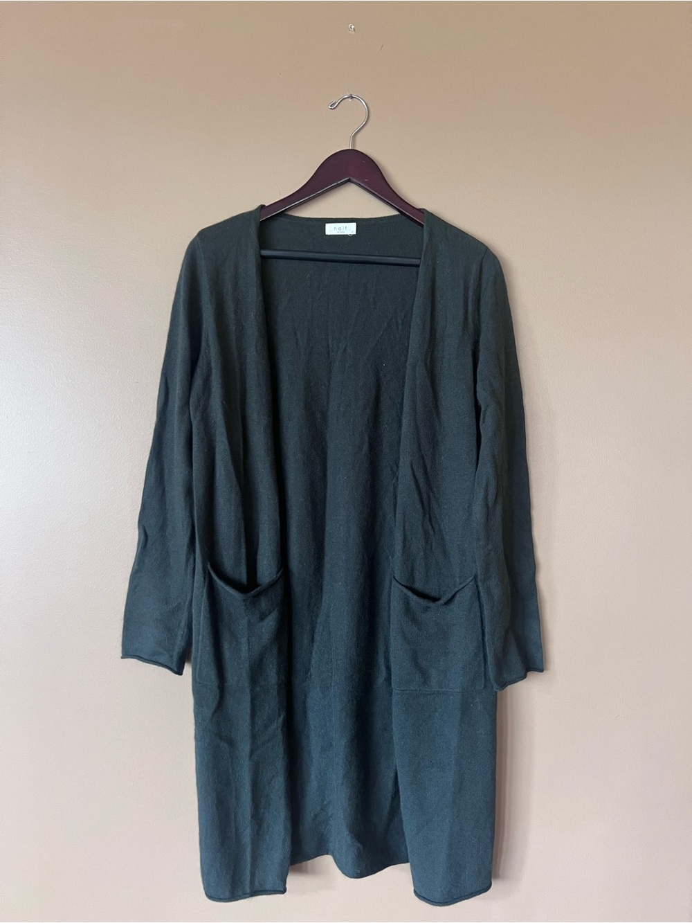 NAIF Forest Green Angora Open-Front Long Cardigan